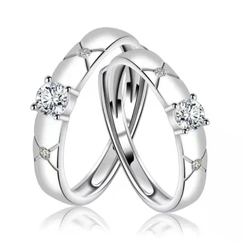 Безплатна доставка 1 Двойка покрити с мед сребърни пръстени с кристали X Pattern Двойка Годежни пръстени на Мъже, Жени Комплект бижута за пръстите на любителите на Едро