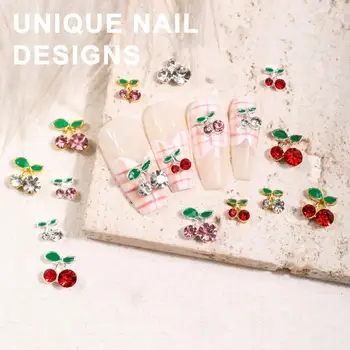 10шт Страз за дизайн на ноктите, Beauty Cherry, Искрящи кристали в стил Ins, Обемни орнаменти от сплав за нокти, бижута