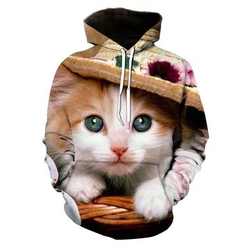 Мъжки блузи с 3D-принтом под формата на котки и животни, пролет-есен, модерен пуловер унисекс, hoody, всекидневни топ оверсайз, детски дамски дрехи
