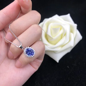 Окачване със син диамантен пръстен с овална кройка Океан от Любов 2 карата за жени, Луксозна сватбена колие от платина 950 проба, P042