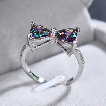 2023 Романтична лук, цветни австрийските пръстени за жени, Висококачествено пръстен от неръждаема стомана 316L, Подарък за сватба, Рожден Ден, бижута
