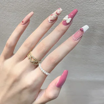 Розово Сладко отгоре лепенки за нокти Dousha с външни пластырями за нокти Готови лепенки за нокти 24шт. Сладки лепенки за нокти Притискат към ногтю