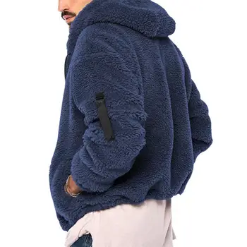 Яке за мъже с джобове за съхранение на ежедневните неща Модно мъжко пушистое палто с качулка, утепленная руното яке за зимата на топлина с цип