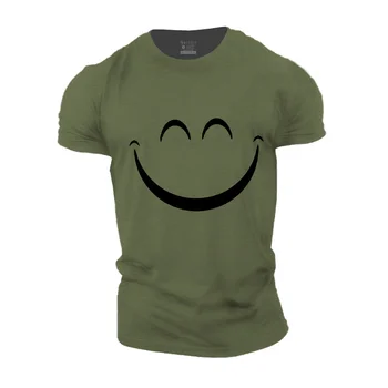 Тениска за мъже, лятна класическа тениска с принтом усмихнато лице, мъжка тениска Daily Street с къс ръкав, широки дрехи големи размери, отгоре с кръгло деколте